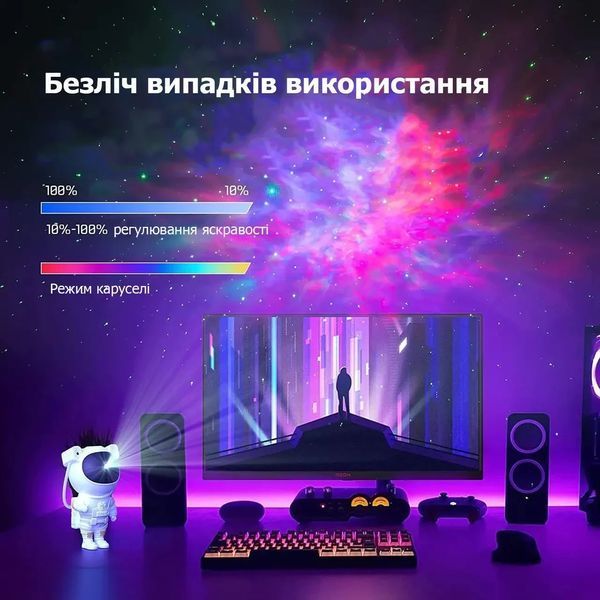Ночник светильник проектор звездного неба Астронавт с колонкой Bluetooth различные проекции Космонавт лазерный белый 657483 фото