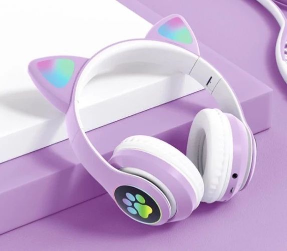 Навушники CAT бездротові з вушками кішки та підсвіткою RGB BT Навушники Кішки Фіолетовий 665787 фото