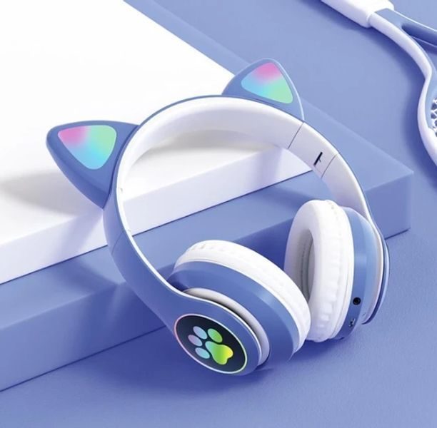 Навушники CAT бездротові з вушками кішки та підсвіткою RGB BT Навушники Кішки Синій 665787 фото